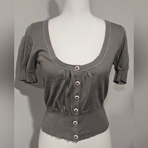 NICK AND MO Shabby Chic Cotton Square Neck Cardigan Detailed Button Women Size L